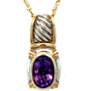 18K DAVID YURMAN Style Yellow Gold & Sterling Silver Deep Purple Amethyst